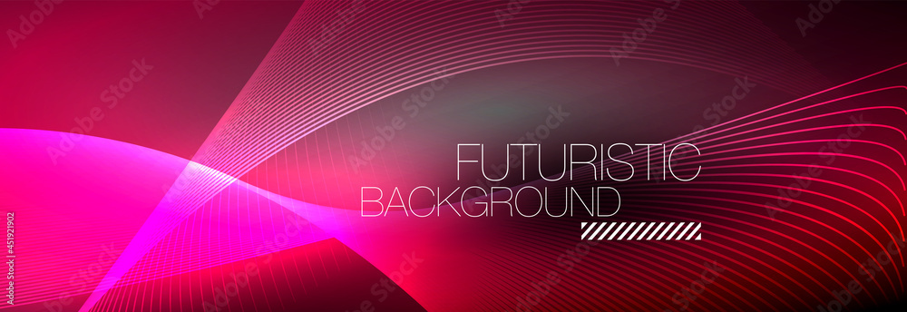 Abstract neon glowing light in the dark with waves. Shiny magic energy and motion concept, vector abstract wallpaper background Abstract neon glowing light in the dark with waves. Shiny magic energy and motion concept, vector abstract wallpaper background