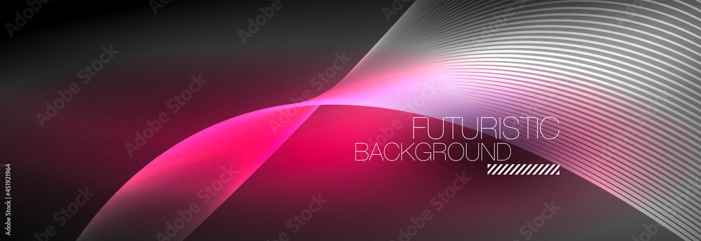 Abstract neon glowing light in the dark with waves. Shiny magic energy and motion concept, vector abstract wallpaper background Abstract neon glowing light in the dark with waves. Shiny magic energy and motion concept, vector abstract wallpaper background
