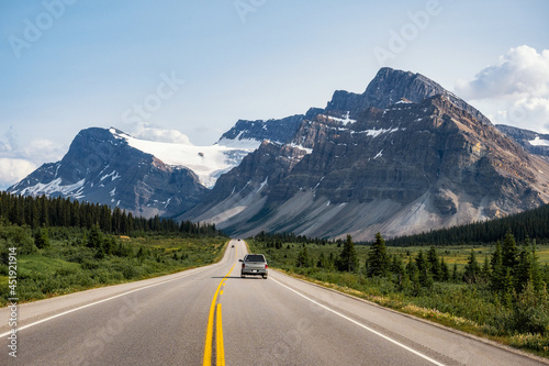 Scenic views on Icefields Parkway between Banff National Park and Jasper in Alberta, Canada.  photo