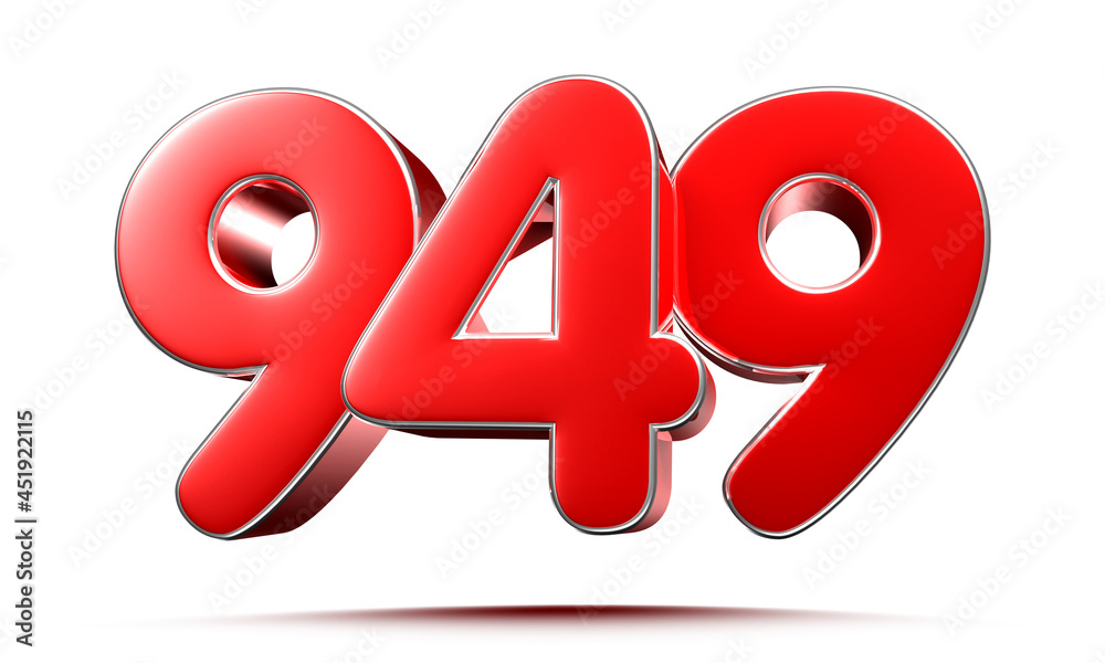 Rounded red numbers 949 on white background 3D illustration with clipping path Rounded red numbers 949 on white background 3D illustration with clipping path