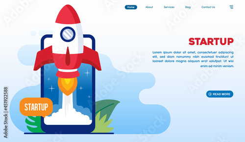 Company startup represent with rocket. Concept business vector illustration. Flat business cartoon, Project, Management, Programmer, Ideas. Vector illustration © yelosmiley