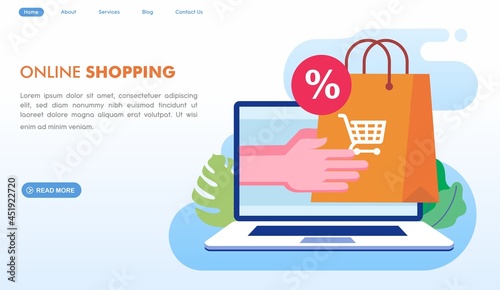 online shopping with mobile phone, easy shopping, purchase, e-commerce, marketplace, flat illustration vector