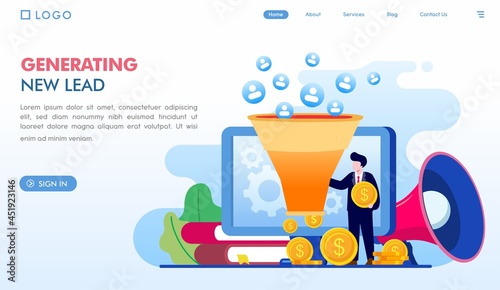 Generating new lead, marketing, entrepreneur, strategy business, flat illustration vector