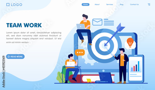 teamwork and collaboration, target business, achievement, goal, success, landing page flat illustration vector template