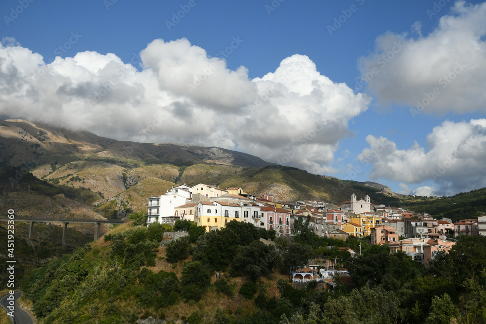 Panoramic view of of San Nicola Arcella, a tourist resort in the Calabria region of Italy.