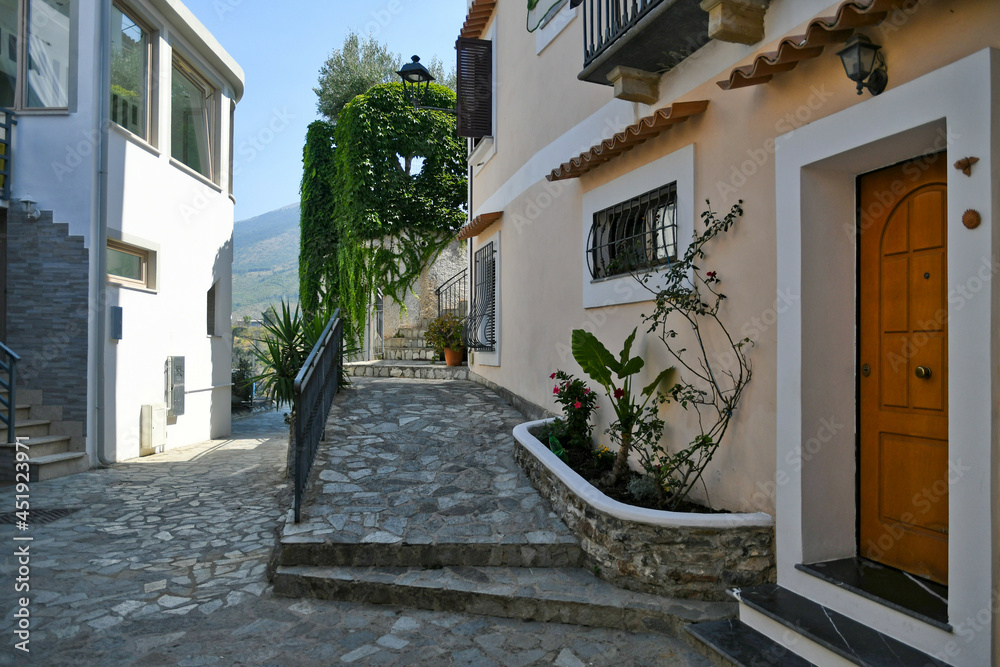 A narrow street in San Nicola Arcella, an old town in the Calabria region of Italy.