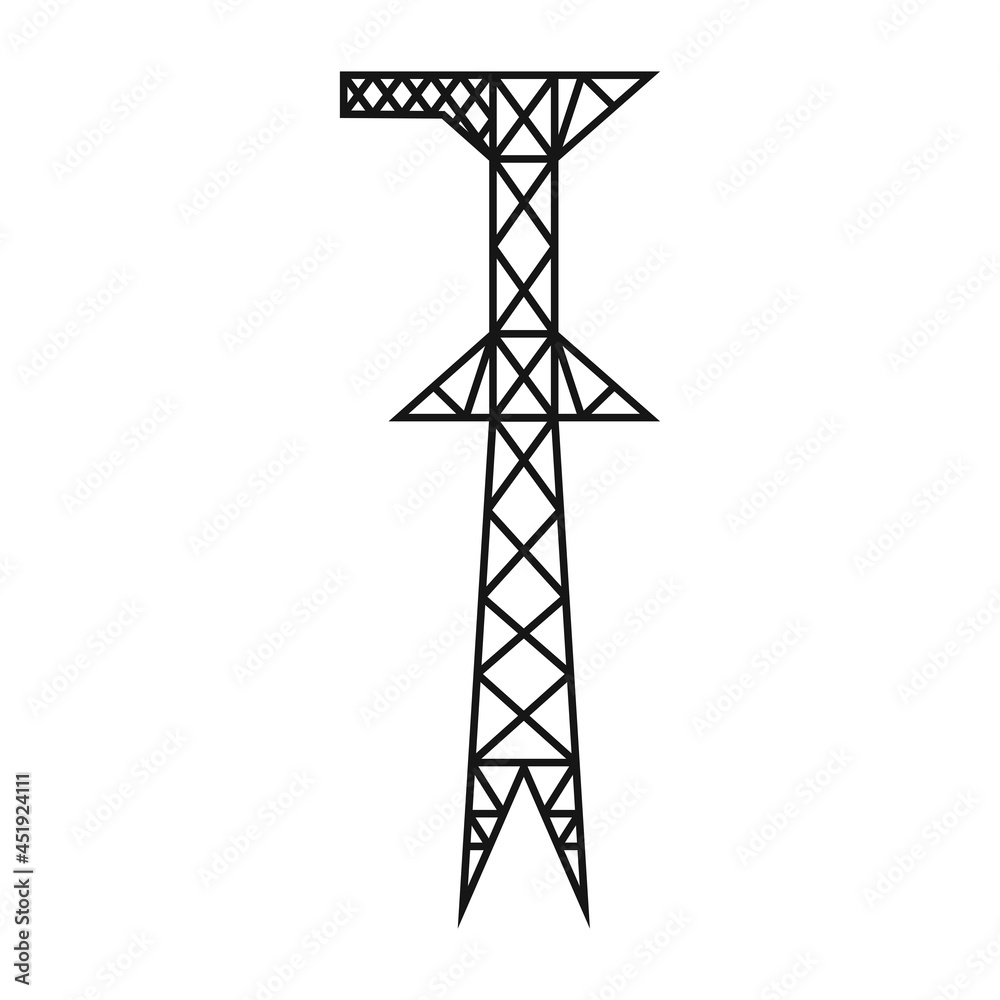 Electric tower. A power line support is a structure for holding wires. Support of an overhead power transmission line. Vector illustration isolated on a white background for design and web. Electric tower. A power line support is a structure for holding wires. Support of an overhead power transmission line. Vector illustration isolated on a white background for design and web.