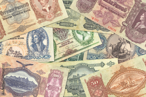 some historic hungarian pengo banknotes mixed