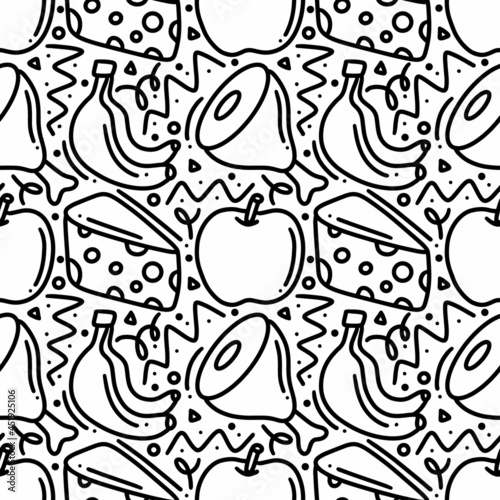 seamless pattern food doodles on white background