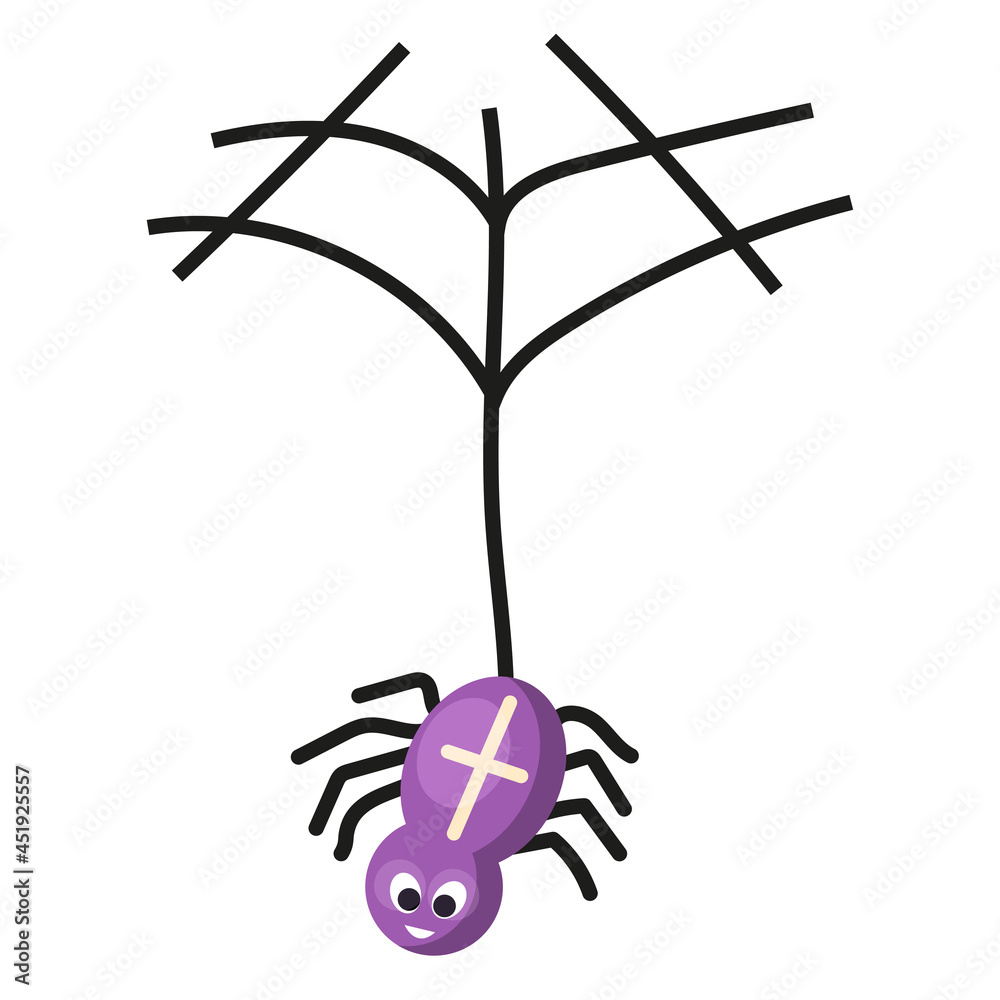 Cute smiling Spider and his web icon element. Hand drawn cartoon vector illustration isolated on white background Cute smiling Spider and his web icon element. Hand drawn cartoon vector illustration isolated on white background