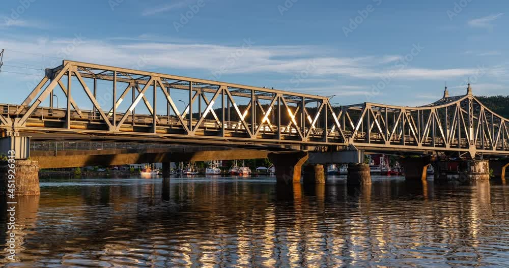 Time lapse of a Steel Railway bridge in Drammen, Norway with trains passing Time lapse of a Steel Railway bridge in Drammen, Norway with trains passing
