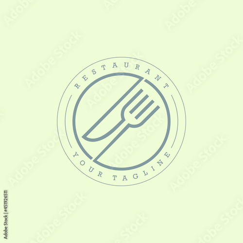 Modern restaurant logo design featuring spoon and fork line icons, combining clean, minimalist, and elegant elements to create a stylish and professional culinary brand identity.