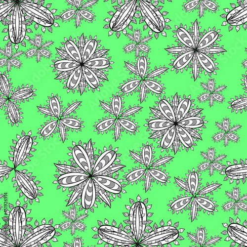 seamless pattern with white doodles flowers on colorful background