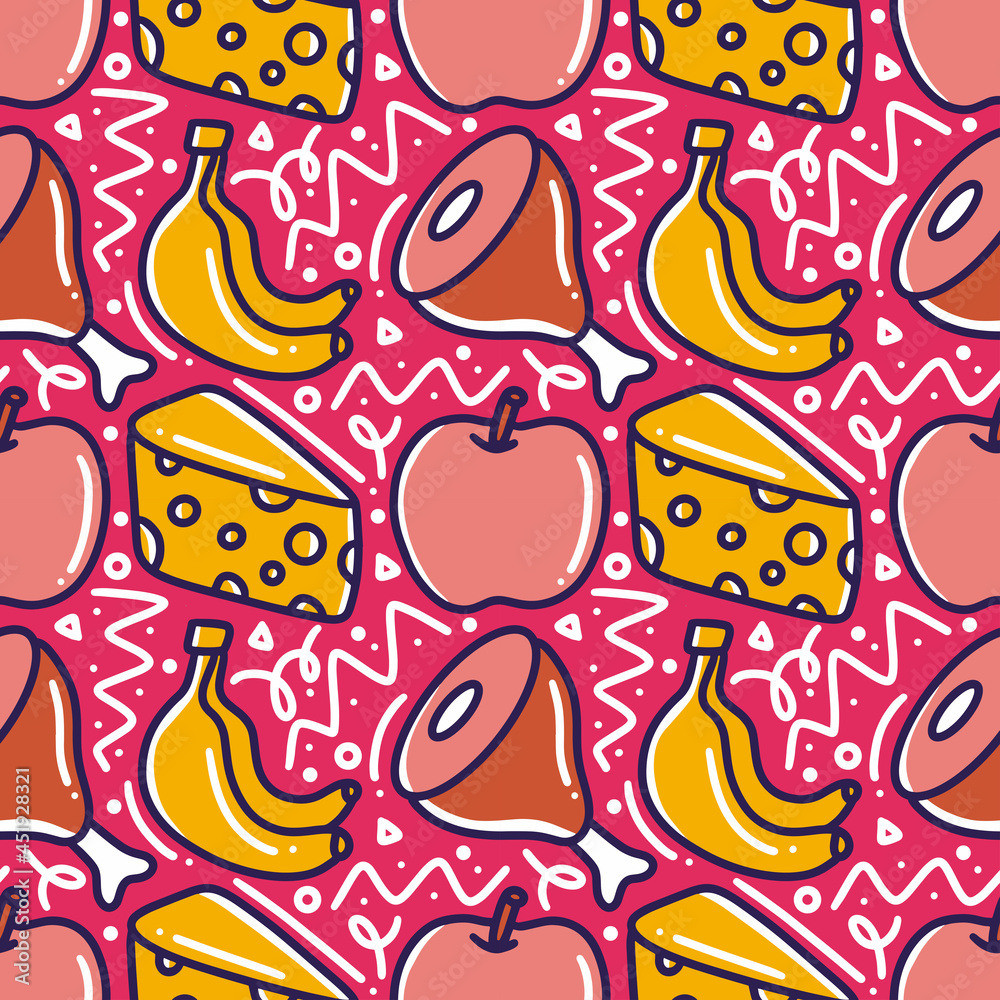 colorful seamless doodles of some food
