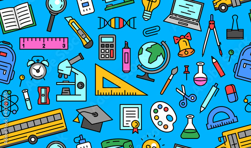 School tools seamless pattern. Education, science concept. Concept of school background. Office Supplies