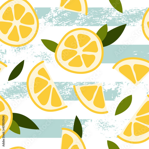 Fresh lemonade, soda, mojito, cocktail, juice. Lemon, mint. Summer fruit, tropical citrus background, cold drink. Vector flat cartoon illustration, seamless pattern