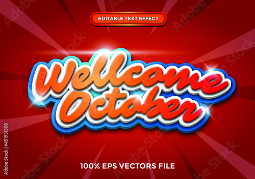 Text effect 3d hello october concept Premium Vector