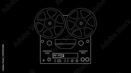 This stock motion graphics pack features a playing old school tape recorder in white outline. This simple clip is available in different color backgrounds: black, blue, red, green.  photo