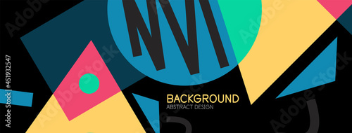 Abstract background. Blocks, lines, triangles, circles composition. Techno or business concept for wallpaper, banner, background, landing page