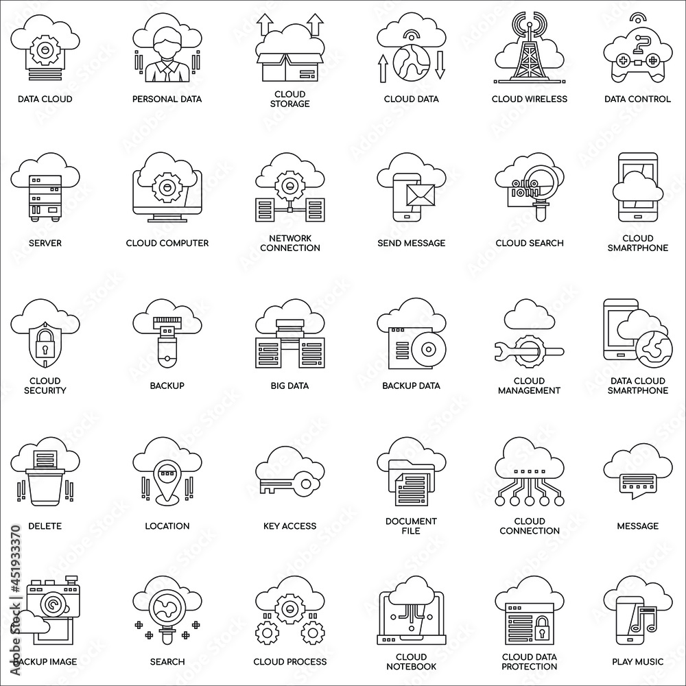 Outline Cloud Service flat icon collection set Outline Cloud Service flat icon collection set