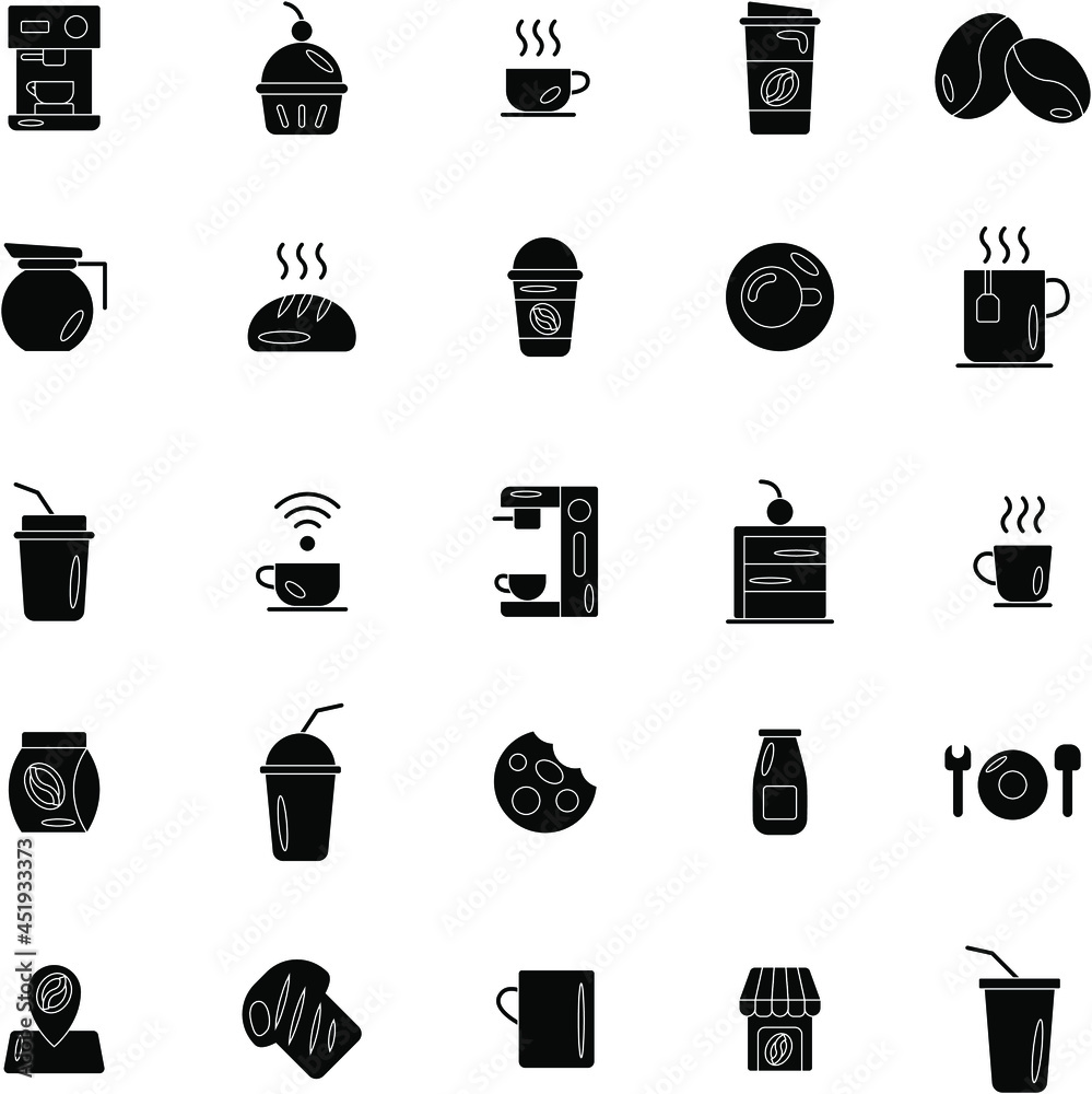 Black and white Coffee Shop flat icon collection set Black and white Coffee Shop flat icon collection set