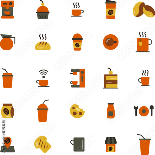 Coffee Shop flat icon collection colour set 