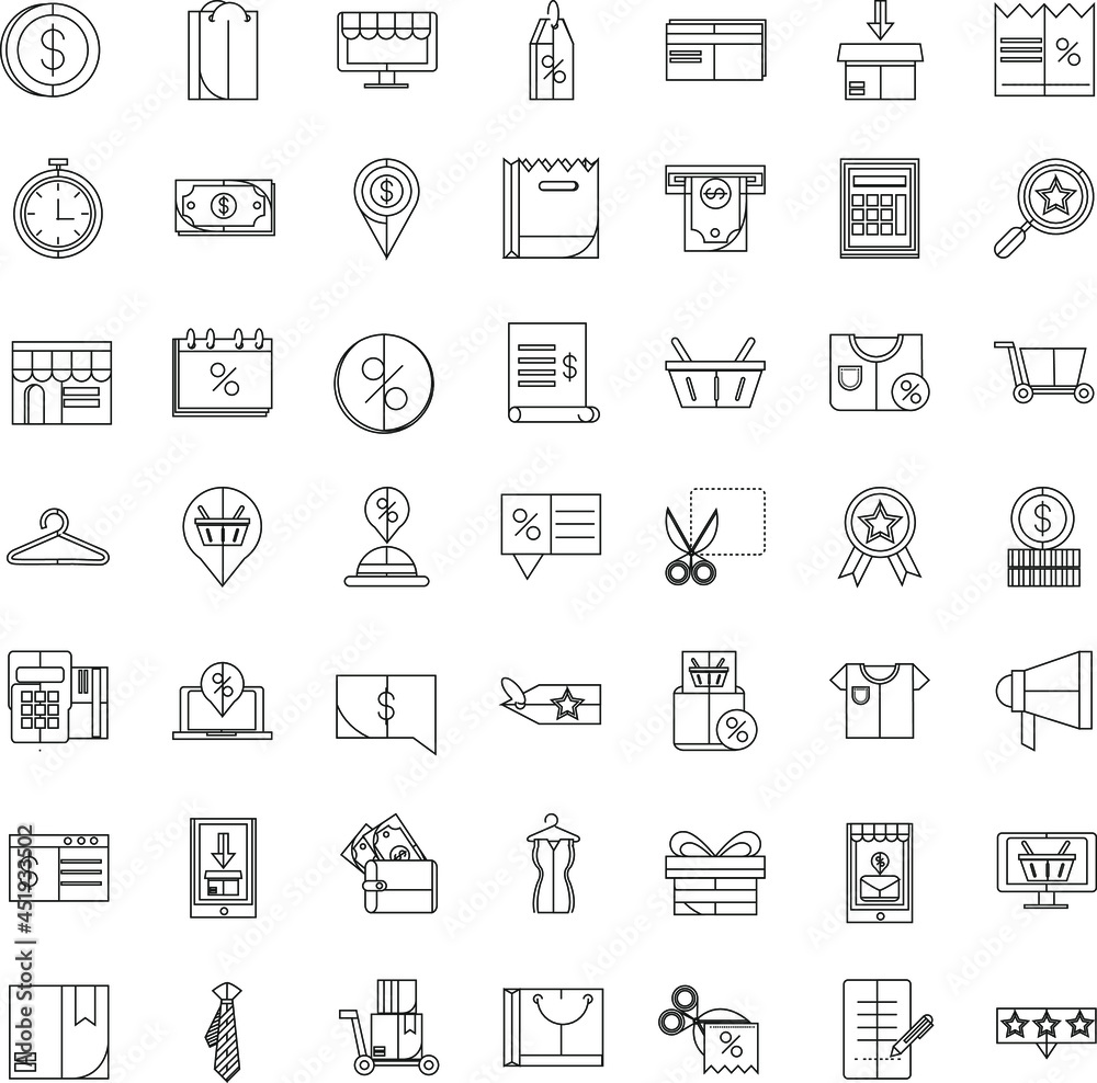 Outline Commerce and business flat icon collection set Outline Commerce and business flat icon collection set