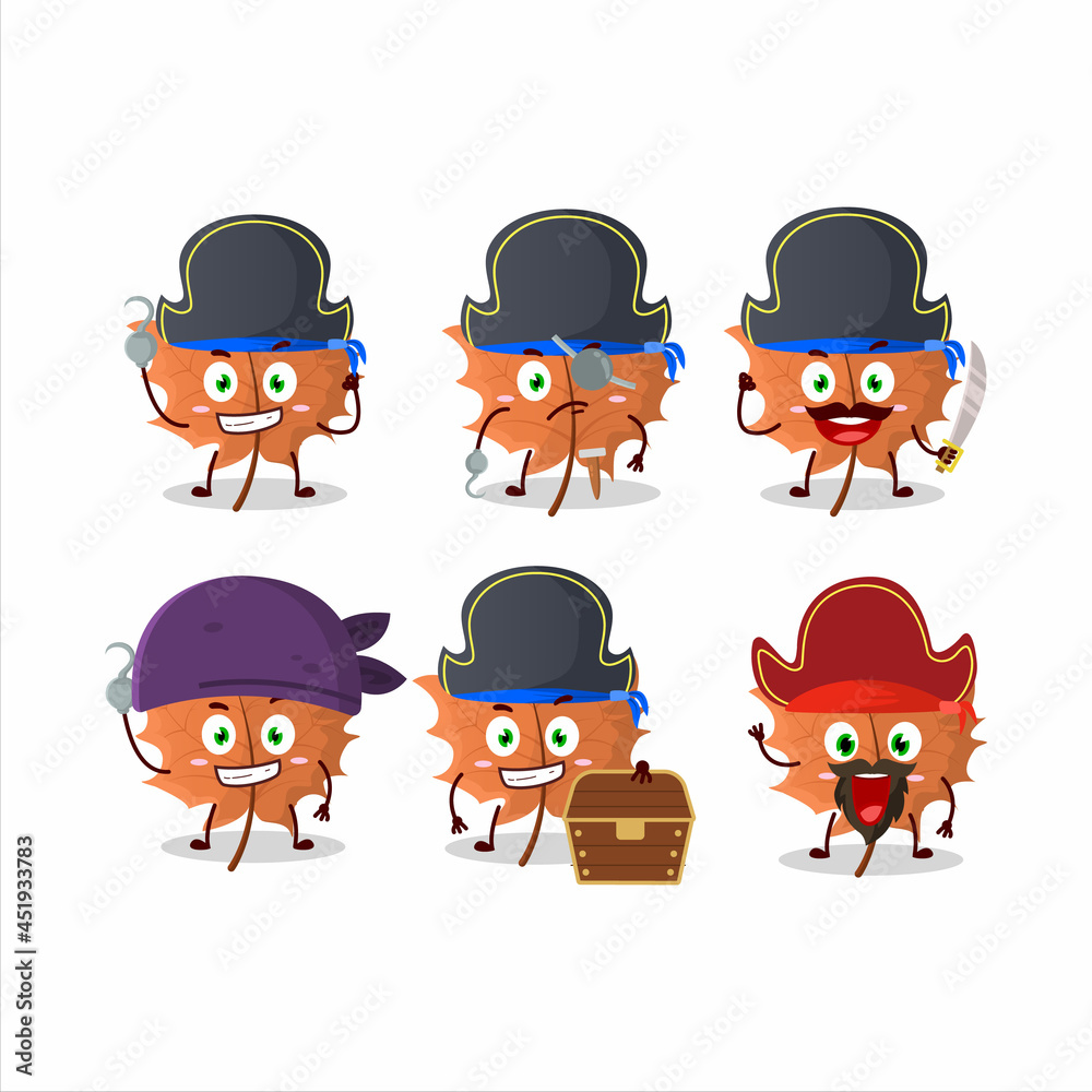 Cartoon character of maple Leaf with various pirates emoticons Cartoon character of maple Leaf with various pirates emoticons
