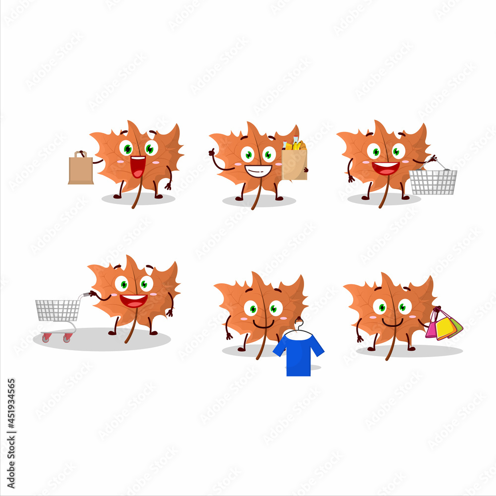 A Rich maple Leaf mascot design style going shopping A Rich maple Leaf mascot design style going shopping
