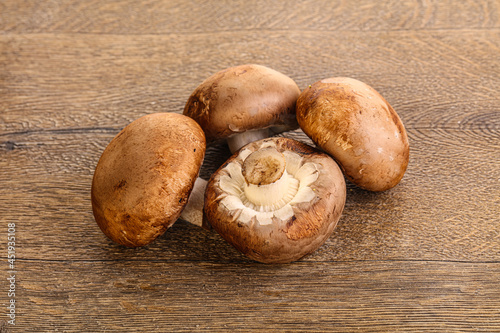 Raw brown champignons mushroom heap