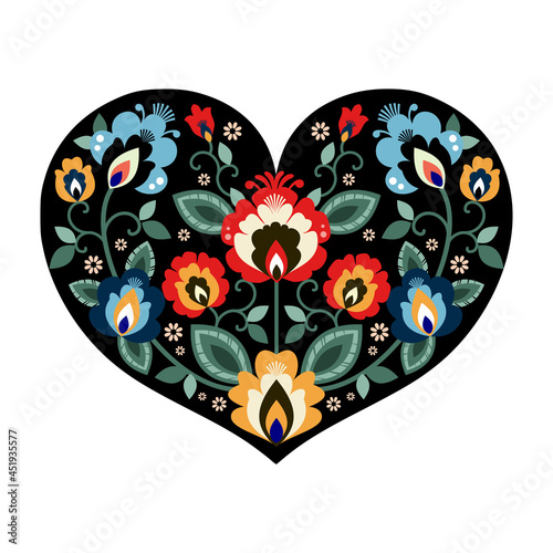Beautiful Slavic, Polish folk heart vector