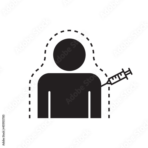 Arm injection icon, Vaccine Immunity system, Vaccination immune germs and virus, Covid-19 Coronavirus epidemic protection, Immunology protective concept, Pictogram flat design, Vector illustration