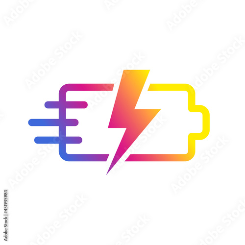 Fast charging battery status, Electric charge icon, Power energy indicator concept, Isolated on white background, Vector illustration