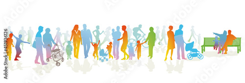 Fußgängergruppe und Familien auf den Bürgersteig  Illustration
