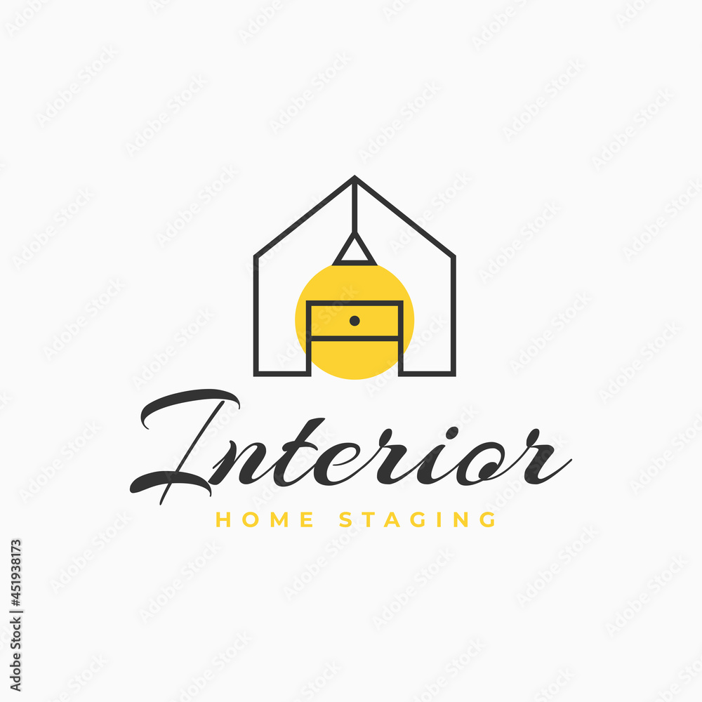 Simple illustration of lamp and table house interior, for home Staging ...