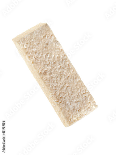 Protein bar made from natural products with coconut. White background. Isolated.