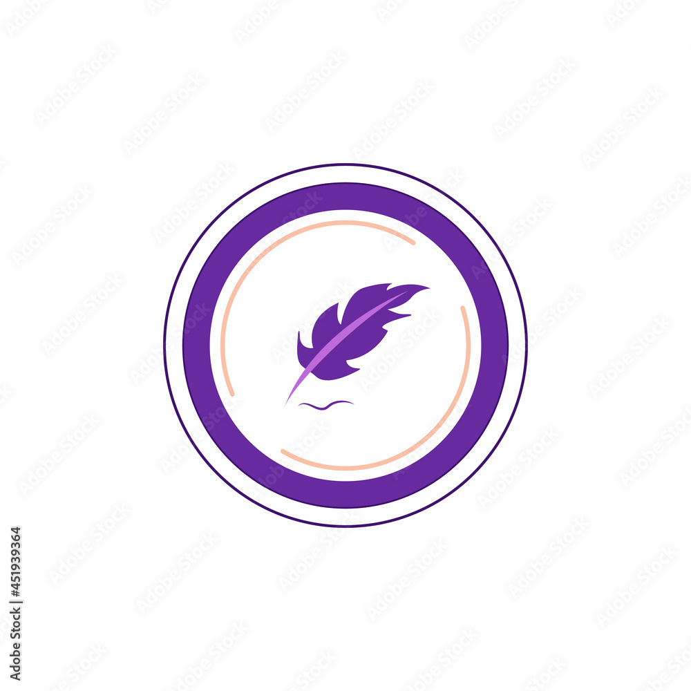 The sign of a pen in a circle in purple colors. Symbol, icon of education, letters, reviews, responses, responses for a blog, website