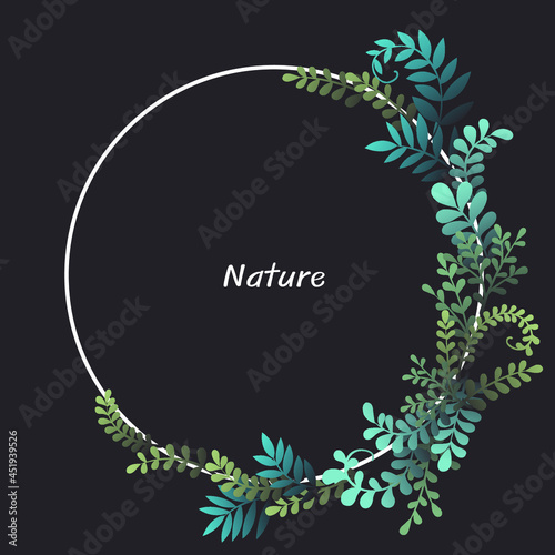 Fern, ivy and weed wreath frame vector for decoration on tropical forest and nature concept.