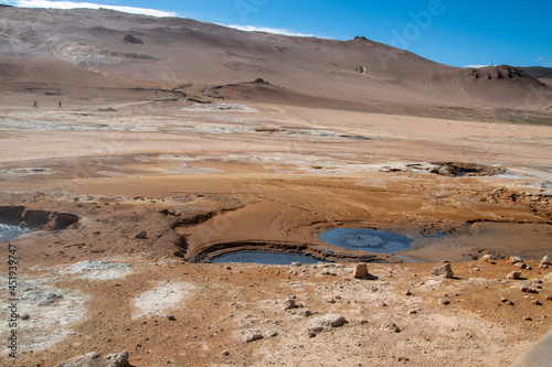 Geothermalgebiet Hverarönd / Hverir am Námafjall auf Island ist bekannt für sprudelnde Schlammbecken und dampfende Fumarolen aus denen Schwefelgas austritt. Früher wurde hier Schwefel abgebaut. photo