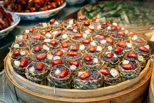 Local street food and snacks sold at the Qibao Old Street in Qibao Ancient Town, a historic water township of Qibao in the Minhang District of Shanghai, China