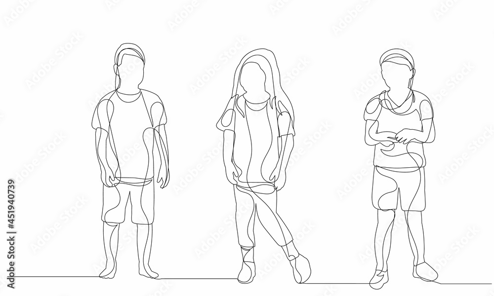 one line drawing kids, isolated vector