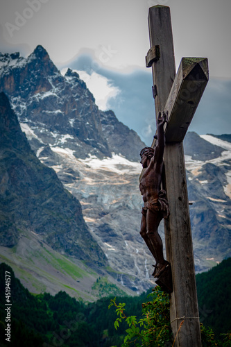 Melting glacier and snow in the summer in the Alps