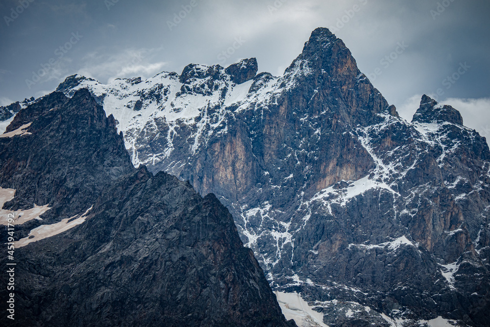Melting glacier and snow in the summer in the Alps Melting glacier and snow in the summer in the Alps