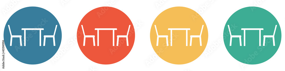 Bunter Banner mit 4 Buttons: Tisch und zwei Stühle Bunter Banner mit 4 Buttons: Tisch und zwei Stühle