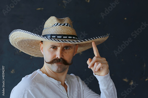 vintage mustache sambrero hat, mexican macho hat photo