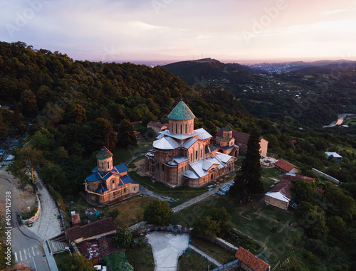 Georgia history monastery town sunset aerial drone photo