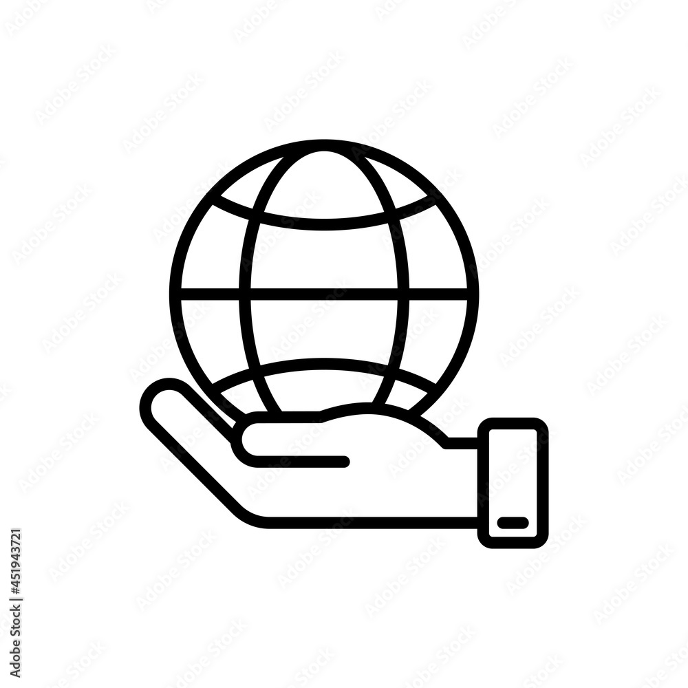 Social responsibility thin line icon: globe in hand. Eco friendly. Sustainable development. Vector illustration. Social responsibility thin line icon: globe in hand. Eco friendly. Sustainable development. Vector illustration.