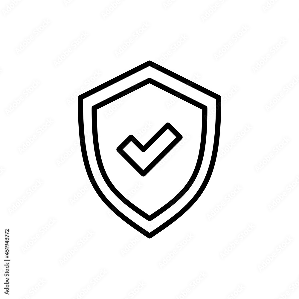 Trust, protected, quality, approved thin line icon. Shield with tick. Vector illustration. Trust, protected, quality, approved thin line icon. Shield with tick. Vector illustration.