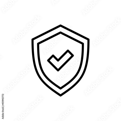 Trust, protected, quality, approved thin line icon. Shield with tick. Vector illustration.