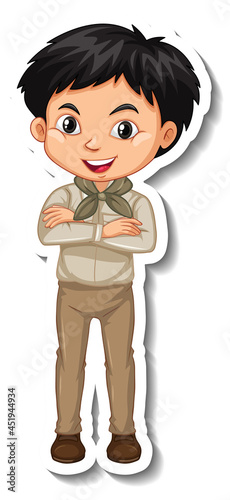 Boy in safari outfit cartoon character sticker